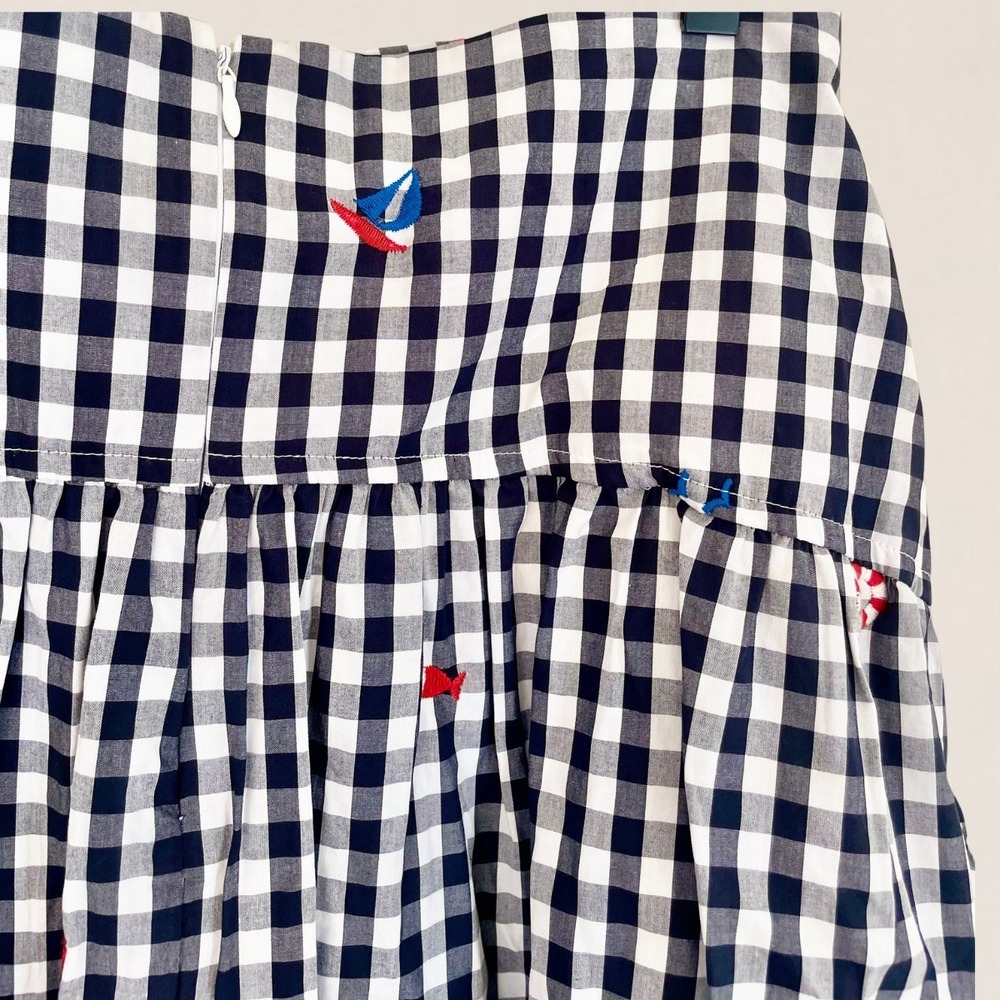 Free Assembly Womens Gingham Nautical Embroidered Midi Skirt Navy White Size 10 - Picture 6 of 8